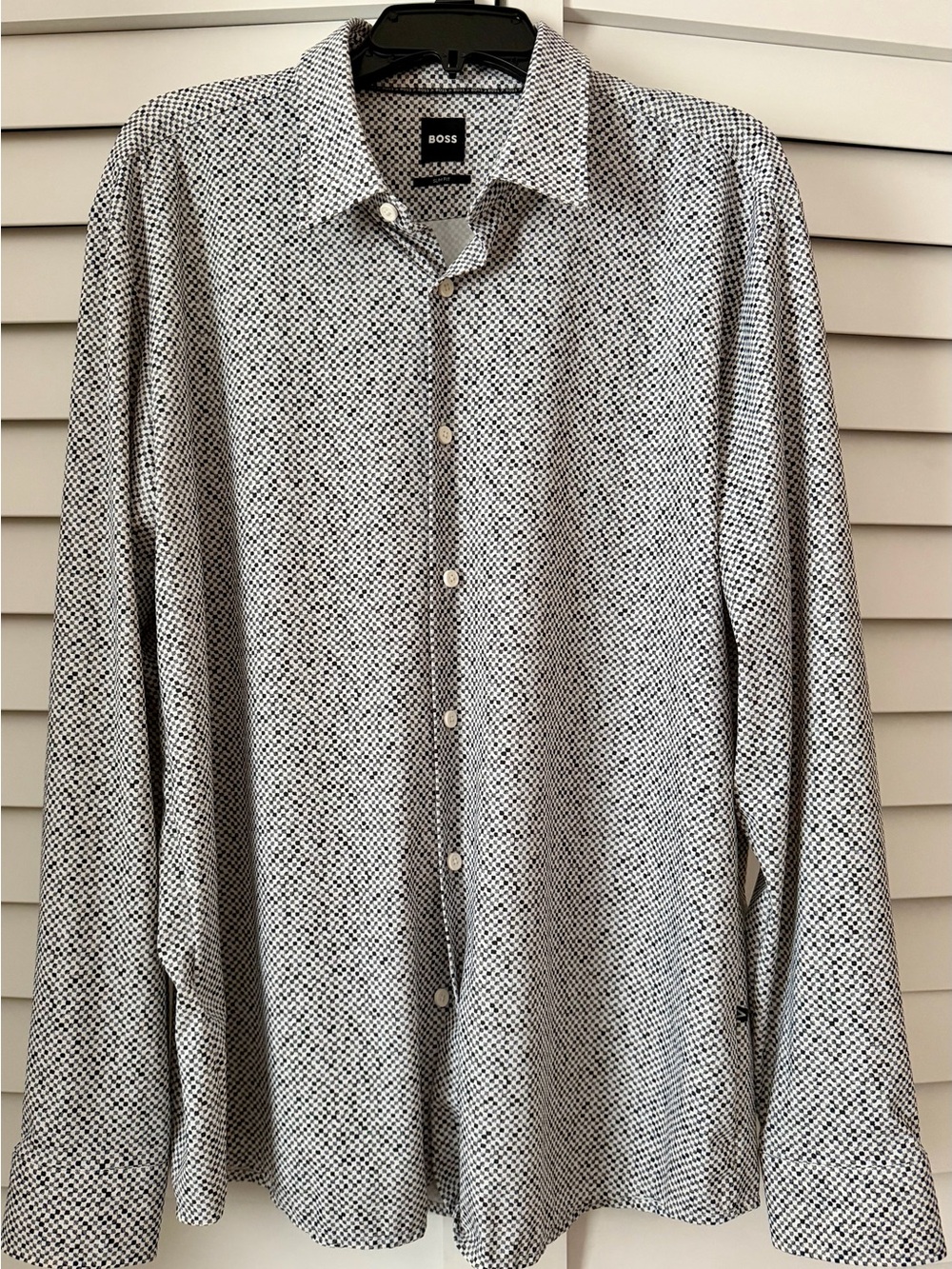 Hugo Boss Black & White Geometric Slim Fit Button-Down Shirt
